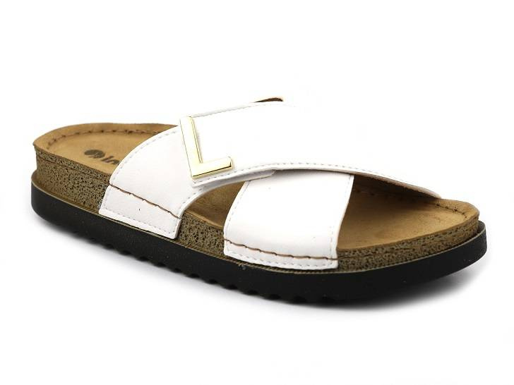 Klapki damskie ze skórzaną wkładką - Inblu DJ-09, białe