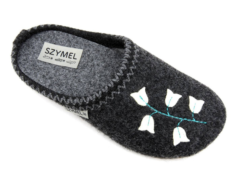 Grafitowe kapcie damskie filcowe z wyjmowaną wkładką - SZYMEL 7001