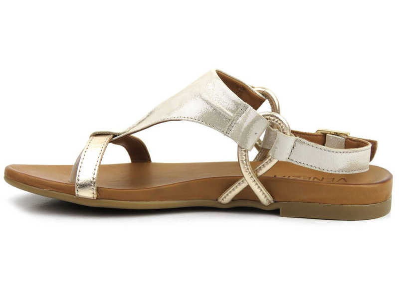 Sandały damskie, japonki z paskiem - VENEZIA METI 030020059, złote