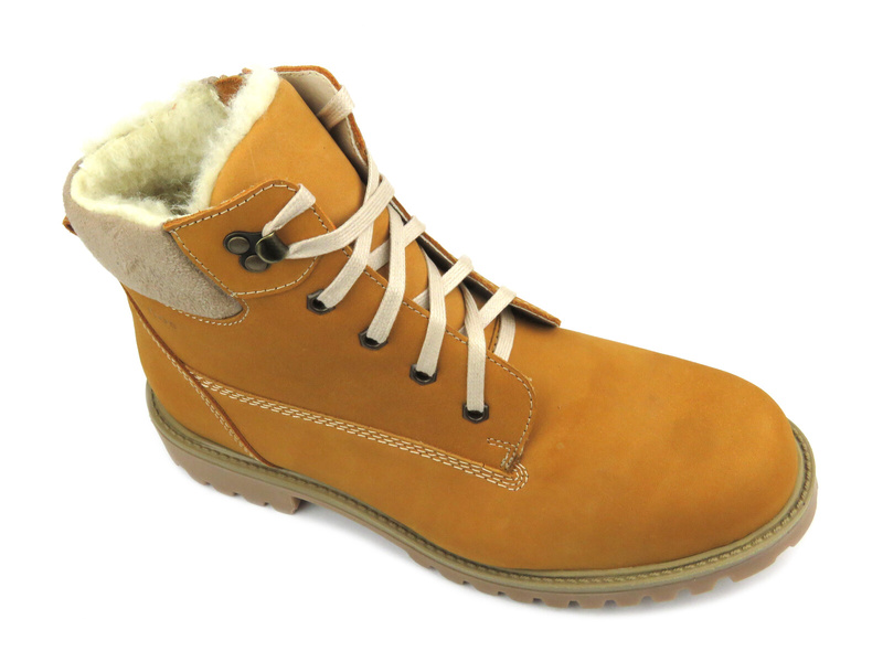 Trzewiki Męskie Z Wełną - HELIOS Komfort 822 Żółte - Na Zamek