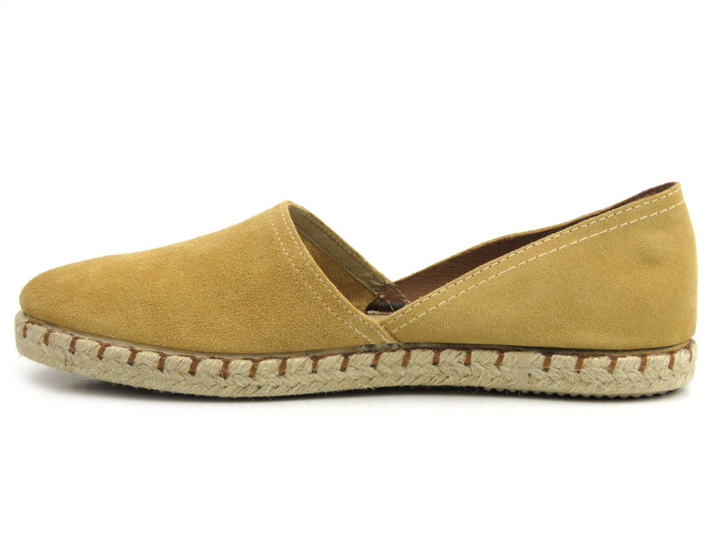 Skórzane espadryle damskie z wyciętą cholewką - VENEZIA 473-22035, beżowe
