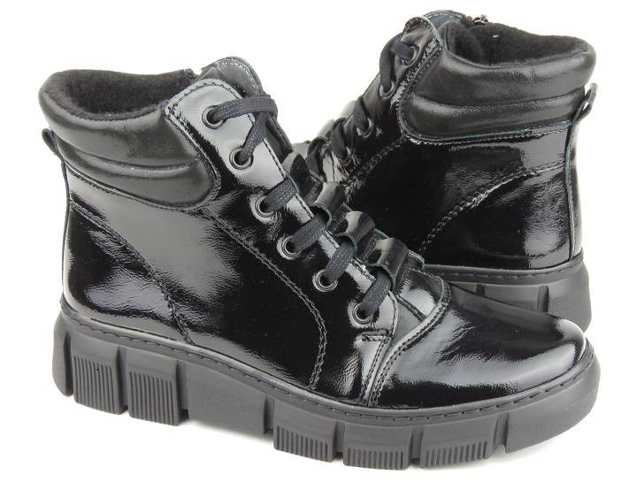 Ocieplane botki damskie w stylu sportowym - HELIOS Komfort 562S, czarny 2