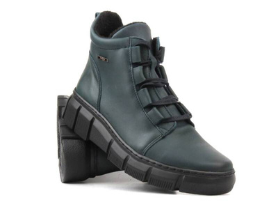 Skórzane botki damskie polskiej marki HELIOS KOMFORT 523, zielone