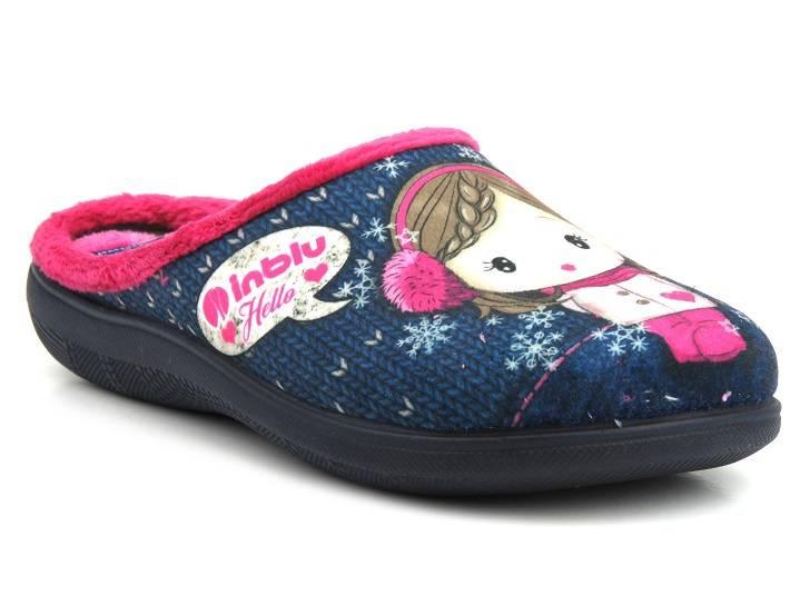 Kapcie damskie, dziewczęce z miękką wkładką - INBLU EC-82, granatowe
