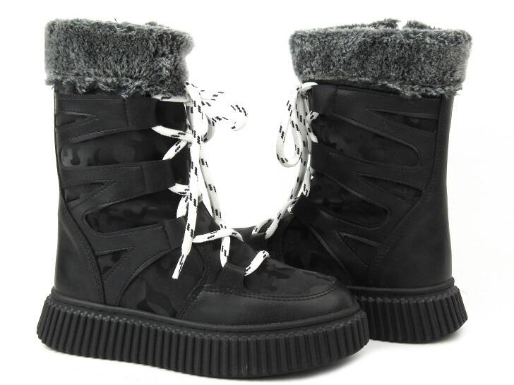 Ocieplane kozaki dziecięce Navy Dot 22-61069 czarne