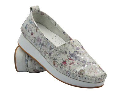 Lordsy damskie ze skóry naturalnej wielokolorowe VENEZIA E124NUWHOMB029