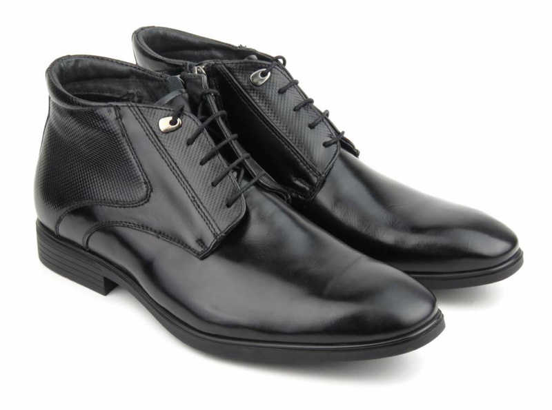 Skórzane trzewiki męskie eleganckie - Conhpol 5289, czarne
