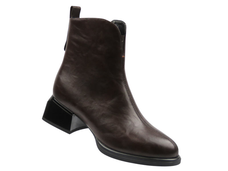 Ocieplane botki damskie na obcasie brązowe Cambell 25-55319