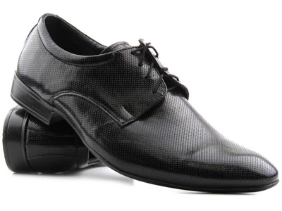 Skórzane półbuty męskie wizytowe - Moskała (Rossi) 7651, czarny 2