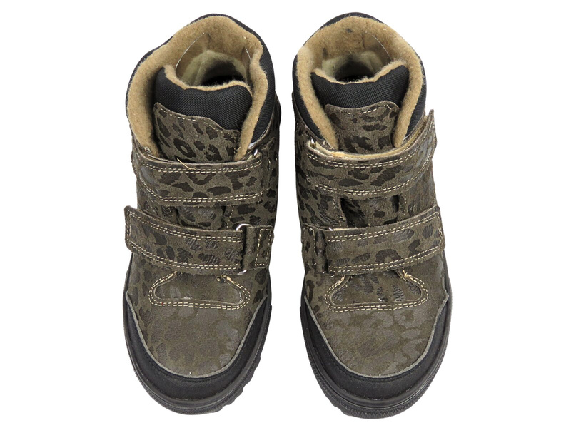 Botki dziecięce skórzane Jamet 399, zielone w panterkę