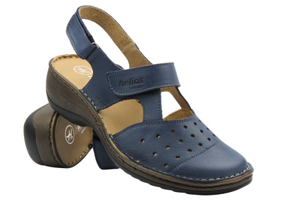 Skórzane sandały damskie na koturnie granatowe Helios Komfort 150