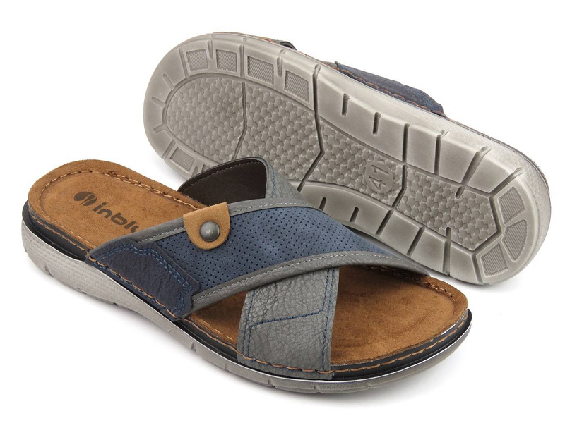 Klapki męskie ze skórzaną wkładką - INBLU VI-09, granatowe