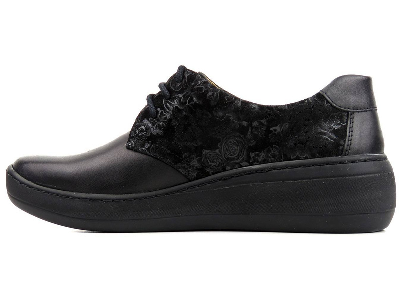 Półbuty damskie z kwiecistym wzorem - HELIOS Komfort 390S, czarne