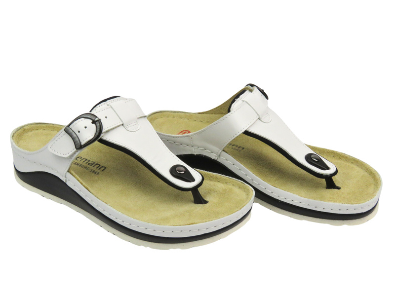 Skórzane klapki damskie - BERKEMANN Mila 01351-100, białe