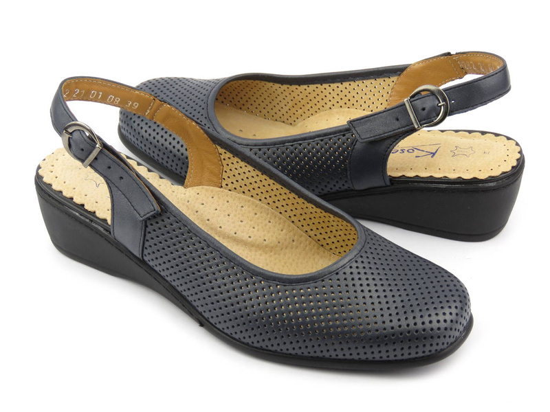 Wygodne sandały damskie na koturnie - Kosela Medic 9282, granatowe