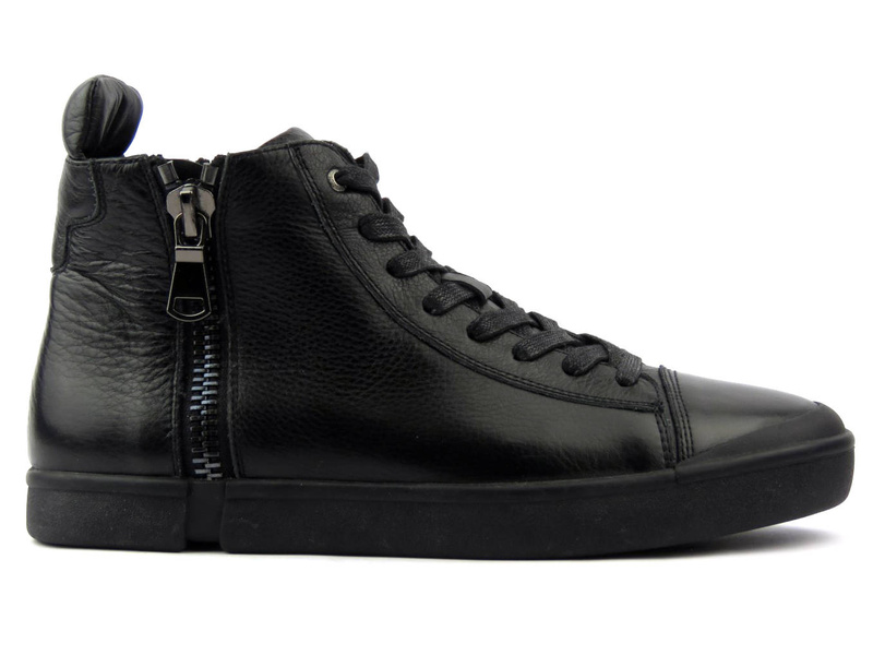 Skórzane sneakersy, trzewiki męskie za kostkę - JOHN DOUBARE M5761-1, czarne