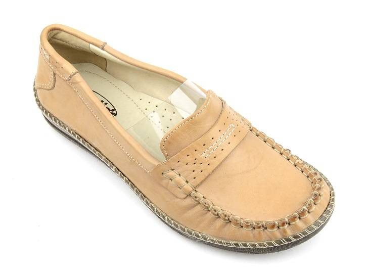 Skórzane mokasyny damskie - HELIOS Komfort 737, jasnobeżowe