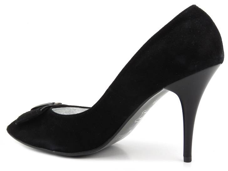 Skórzane czółenka na szpilce Livier K-425, czarne