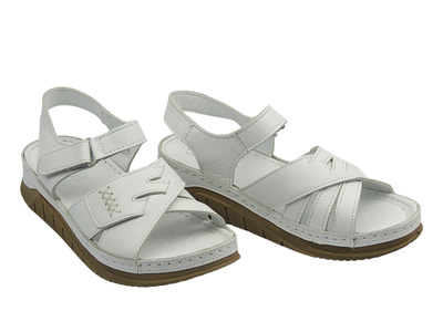 Skórzane sandały damskie Nika Komfort H-173, białe