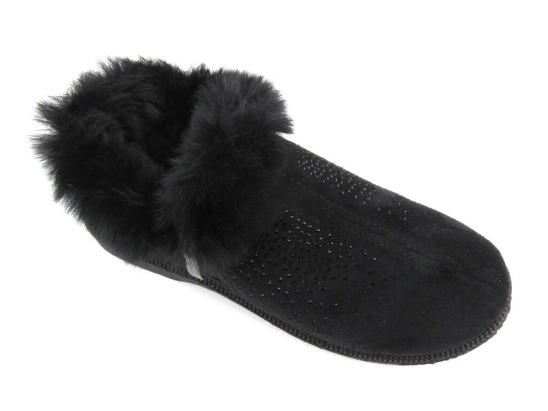 Kapcie damskie z futerkiem - Progress PT-1, czarne
