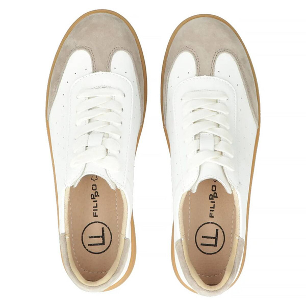 Skórzane sneakersy damskie - Filippo DP6128/24, biało-beżowe