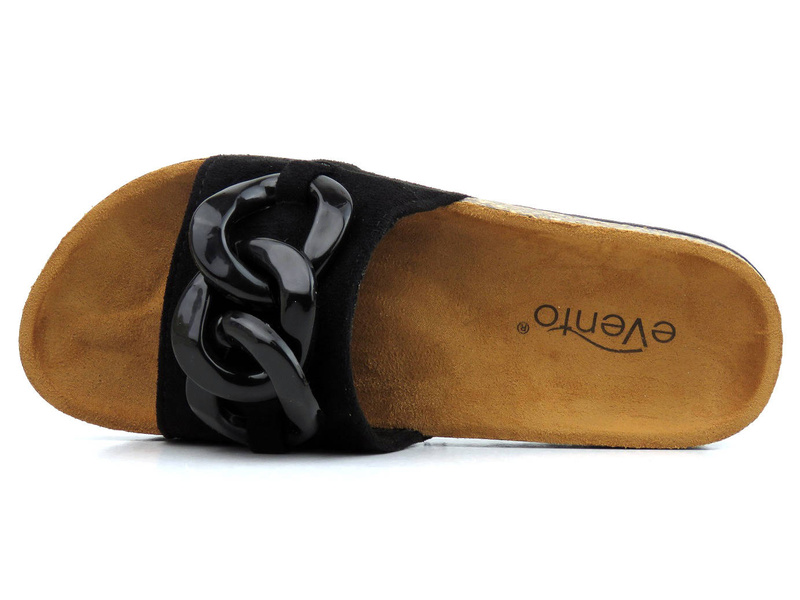 Płaskie klapki damskie z łańcuchem - Evento 22SD10-4802, czarne