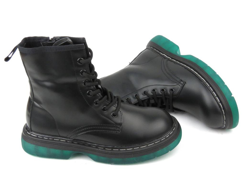 Ocieplane trapery, botki damskie - EVENTO 22BT35-5079, czarno-zielone