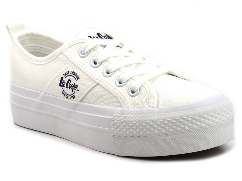 Trampki damskie z trwałej tkaniny - LEE COOPER 22-31-0837L, białe