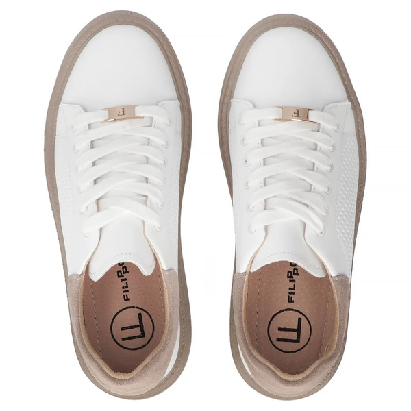 Wygodne sneakersy damskie ze skóry naturalnej na platformie Filippo DP7502/26, białe