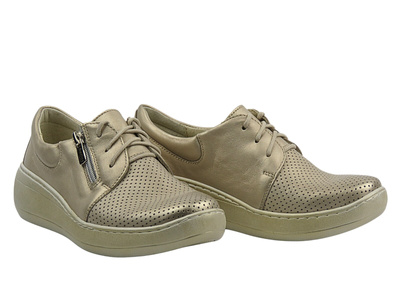 Wygodne półbuty damskie na grubej podeszwie złote Helios Komfort 328S