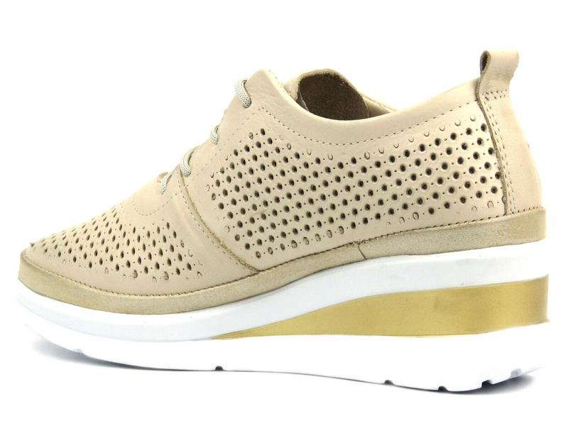 Sneakersy, półbuty damskie na koturnie - Helios 1304 beżowo-złote