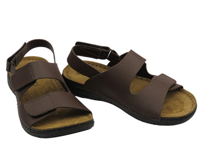 Sandały męskie na rzepy ciemnobrązowe Sanipur DT-04