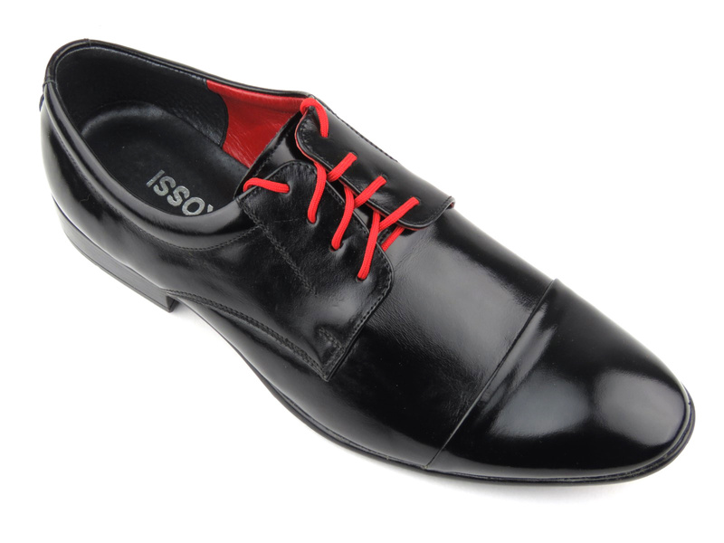 Półbuty męskie wizytowe - MOSKAŁA 409/203, czarne z czerwonymi sznurówkami