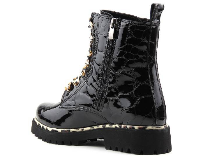 Lakierowane botki, trapery damskie z panterką - PIAZZA 960035-01, czarne