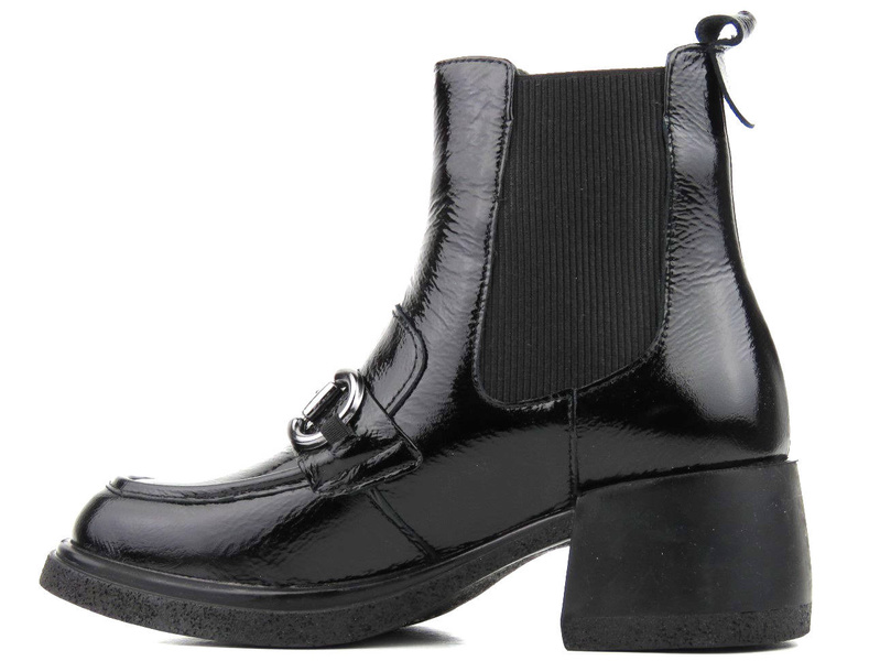 Lakierowane botki damskie na klocku - VENEZIA 13132401, czarne