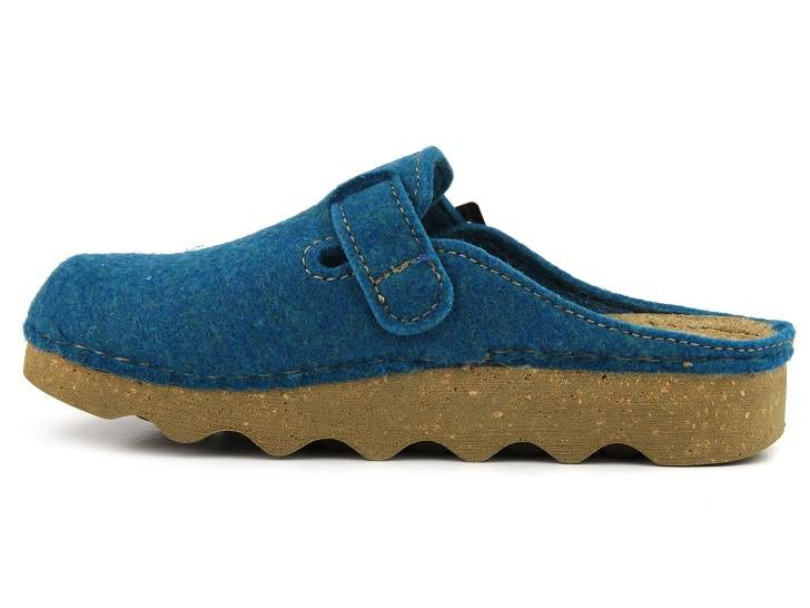 Filcowe kapcie damskie na korkowej podeszwie - Inblu POKS, niebieskie