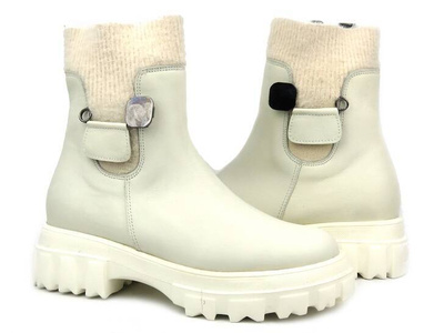 Botki, trzewiki damskie lakierowane - VENEZIA 3629, kremowe