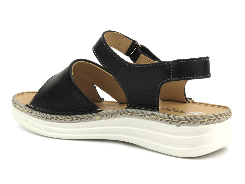 Skórzane sandały damskie ze skrzyżowanymi paskami - HELIOS Komfort 123, czarne