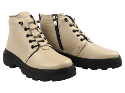 Skórzane botki damskie Nika Komfort H-2896, jasno szare