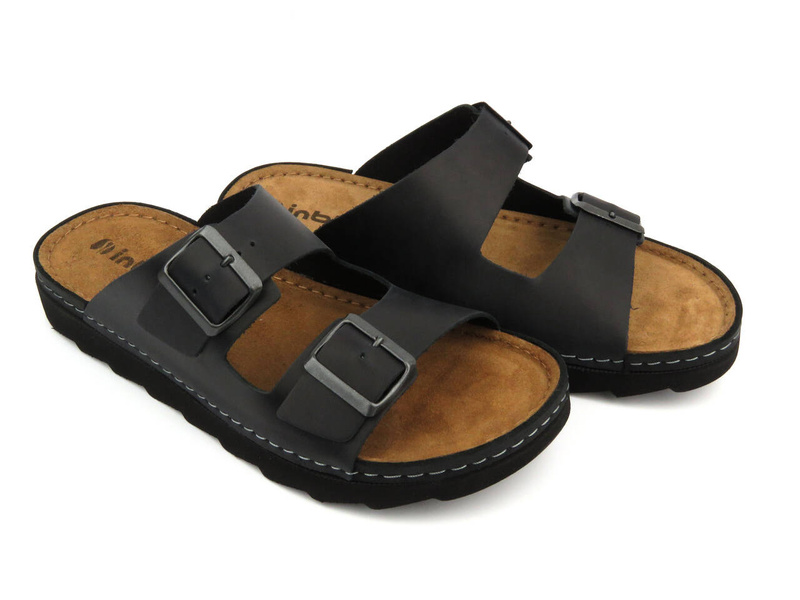 Klapki męskie z klamrami - INBLU 158M021, czarne