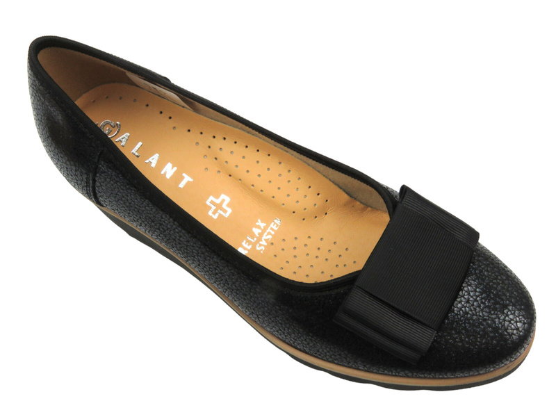 Skórzane Półbuty Damskie Marki - Galant 3014 Czarne - Wsuwane