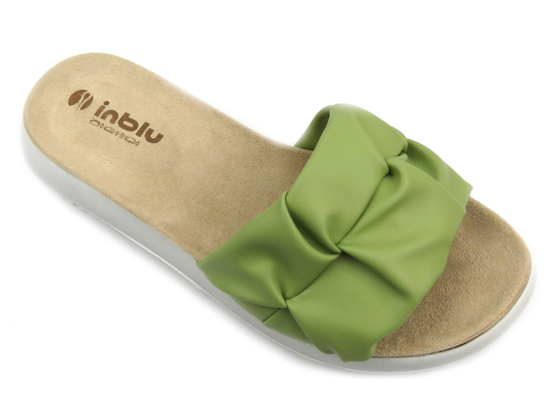 Klapki damskie ze zdobioną cholewką - INBLU TT-22, jasnozielone