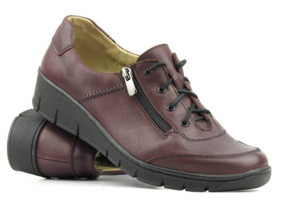 Wygodne półbuty damskie skórzane - Helios Komfort 334, wiśniowe