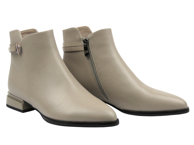 Skórzane botki damskie beżowe Cambell 25-55317