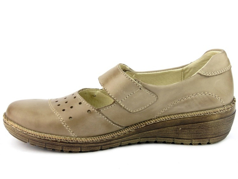 Wygodne półbuty damskie na grubej podeszwie - HELIOS Komfort 315, beżowe