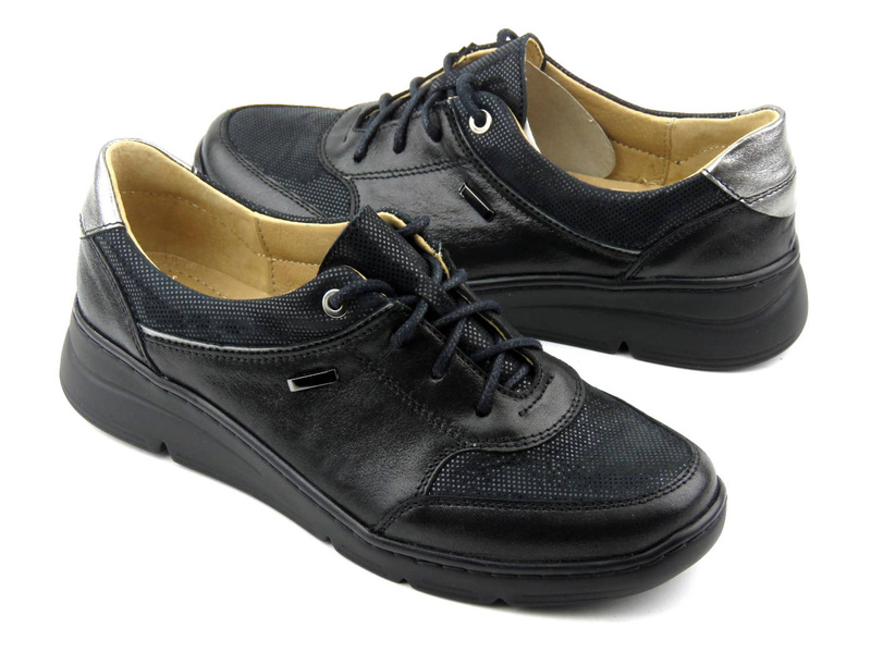 Skórzane półbuty damskie w stylu sportowym - HELIOS Komfort 386, czarne