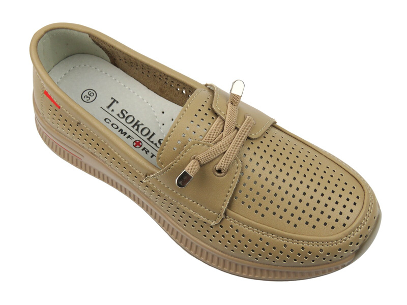 Ażurowe półbuty damskie - Sokolski W25-647, ciemnobeżowe