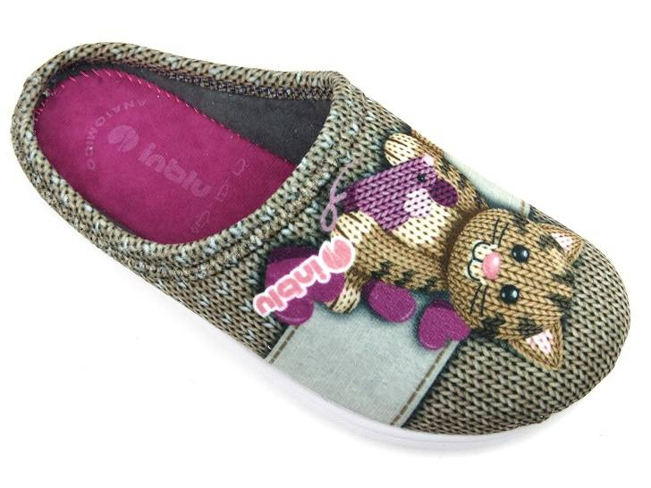 Kapcie damskie z kotem - INBLU CAMILLE, beżowe