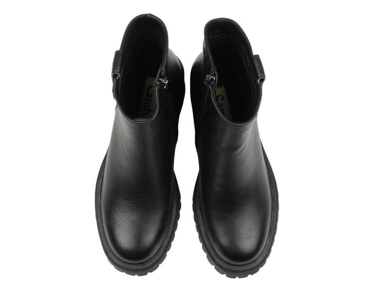 Skórzane botki damskie na obcasie czarne Cambell 25-29312