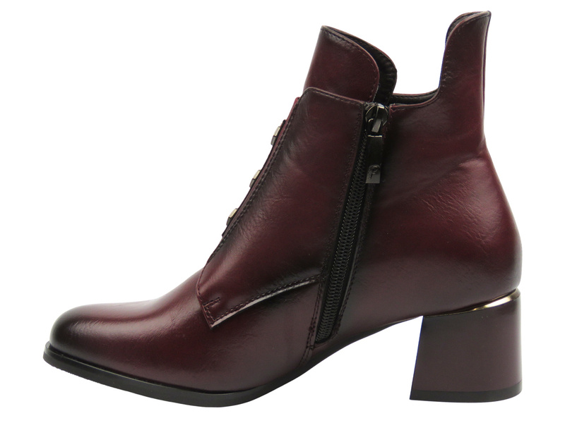 Ocieplane, klasyczne botki damskie bordowe Potocki 25-12667